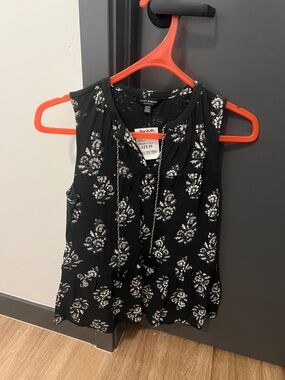 Lucky Brand Black Floral Tie-Front Sleeveless Top
